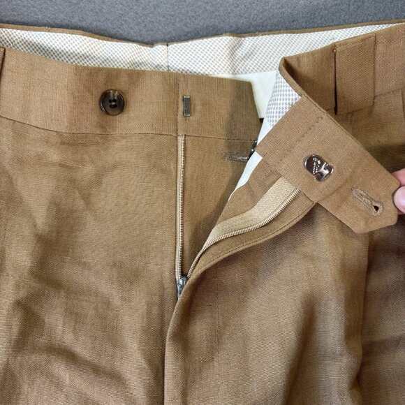 Ballin Relax Dress Pants Mens 36 Beige Tan Dunhill Linen Flat Front Wide Leg NWT - Picture 3 of 15